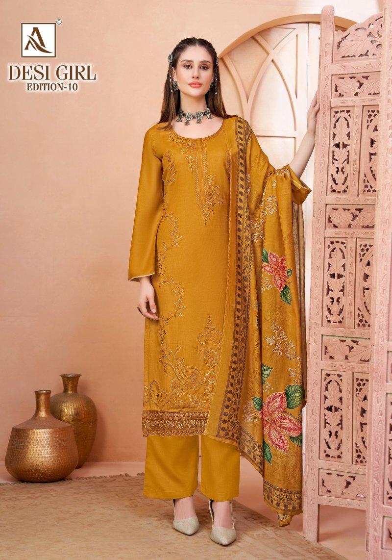 Desi Girl Vol 10 By Alok Viscose Maslin Pakistani Dress Material